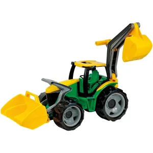 Traktor kanállal és kotrógéppel műanyag zöld-sárga 65 cm