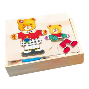 Fa puzzle játék maci ruhával színes 19 x 14 x 4cm