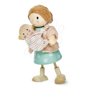 Fa anyuka figura csecsemővel Mrs Goodwood Tender Leaf Toys szvetterben babahordozóval