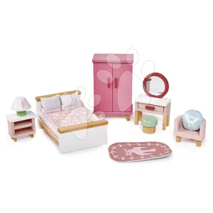 Fa hálószoba bútor Dovetail Bedroom Set Tender Leaf Toys 9 darabos készlet komplett felszereléssel