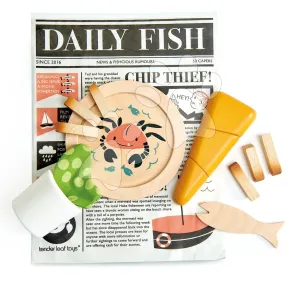 Hagyományos angol vacsora halászoknak Fish and Chips supper Tender Leaf Toys újságpapírban(fából)