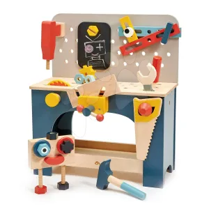 Fa barkácsműhely robottal Table top Tool Bench Tender Leaf Toys szerszámokkal és építőjátékkal