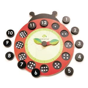 Fa mágneses óra katicabogár Ladybug Teaching Clock Tender Leaf Toys felfüggeszthető, 12 pontozott kockával