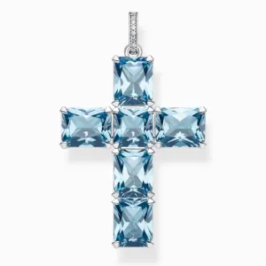 THOMAS SABO medál Cross with aquamarine-coloured stones  medál PE922-059-1