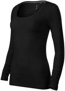 Női póló hosszú ujjú és mélyebb nyakkivágással, fekete, 2XL