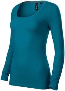 Női póló hosszú ujjú és mélyebb nyakkivágással, petrol blue, XS #653771