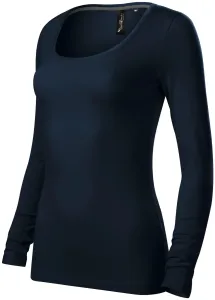 Női póló hosszú ujjú és mélyebb nyakkivágással, sötétkék, XL