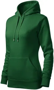 Női pulóver kapucnival cipzár nélkül, üveg zöld, S #654787