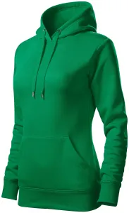 Női pulóver kapucnival cipzár nélkül, zöld fű, XL