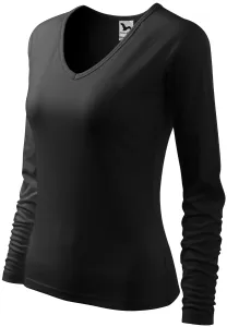 Női testhezálló póló, V-alakú nyakkivágással, fekete, XS