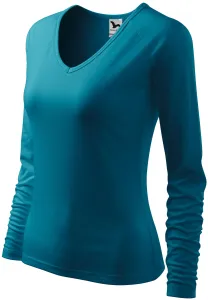 Női testhezálló póló, V-alakú nyakkivágással, sötét türkiz, XL