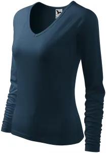Női testhezálló póló, V-alakú nyakkivágással, sötétkék, XS