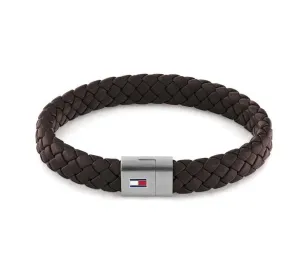 Tommy Hilfiger Sötétbarna bőr karkötő acél csattal 2790330