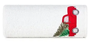 Pamut karácsonyi törölköző Autó karácsonyfával fehér Szélesség: 70 cm | Hossz: 140 cm