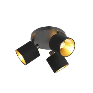 Modern mennyezeti lámpa 3 világos fekete, arany belsővel - Tomas
