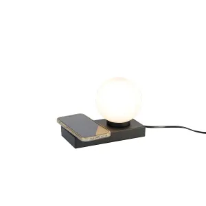 Fekete asztali lámpa érintéssel és indukciós töltővel - Janneke