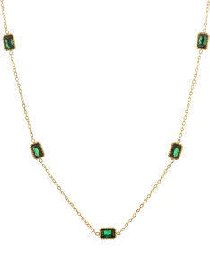 Troli Bájos aranyozott nyaklánc zöld kristályokkal