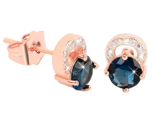 Troli Bronz csillogó fülbevaló kék kristályokkal