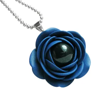 Troli Kék nyaklánc fekete gyöngy virággal