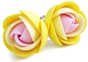 Troli Rózsaszín-sárga fülbevaló virágokkal
