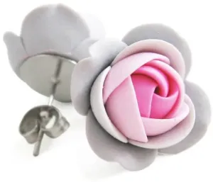 Troli Szürkés-rózsaszín fülbevaló virágokkal