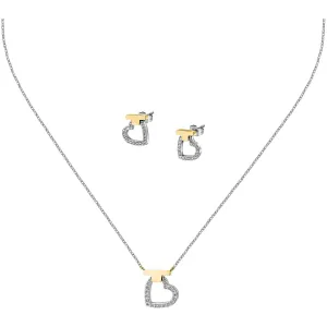 Trussardi Acél bicolor ékszerkészlet cirkónium kövekkel T-Logo TJAXC51 (nyaklánc, fülbevaló)