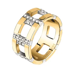 Trussardi Jellegzetes aranyozott gyűrű cirkónium kövekkel T-Logo TJAXC38 56 mm