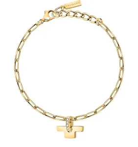 Trussardi Stílusos aranyozott karkötő kristállyal T-Logo TJAXC24