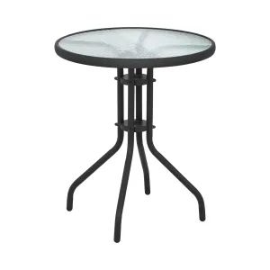 Kerti asztal kerek - Ø 60 cm - üveglap - fekete | Uniprodo