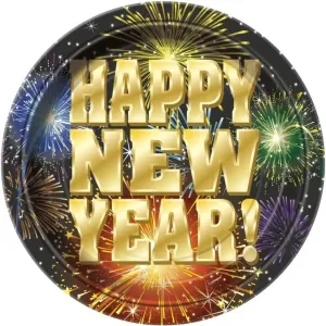 Tányérok Boldog új évet  - Happy New Year 22,5 cm - 8 db - Szilveszter - UNIQUE