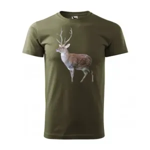 Férfi pamut póló nyomtatással szenvedélyes vadász számára XL Katonazöld