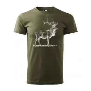 Férfi vadász pamut póló, rövid ujjú nyomtatással XL Katonazöld