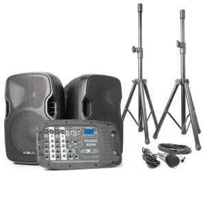 Vexus PSS302, hordozható PA audio rendszer, max. 300 W, bluetooth, USB, SD, MP3, 2 x állvány, 1 x mikrofon