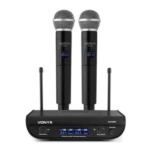 Vonyx WM82 Digital, 2 csatornás UHF vezeték nélküli mikrofonkészlet, 2 x kézi mikrofon, 50 m, fekete