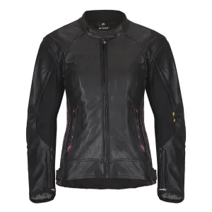 Női bőr motoros kabát W-TEC Caronina  fekete-rózsaszín  2XS