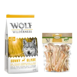 12kg Wolf of Wilderness Adult 'Sunny Glade' - szarvas száraz kutyatáp+750g 15cm-es Lukullus csirke rágócsont kutyáknak ingyen