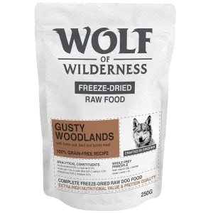 250g Wolf of Wilderness fagyasztva szárított nyers eledel rendkívüli kedvezménnyel! száraz kutyatáp -  ,,Gusty Woodlands