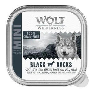 6x150g Wolf of Wilderness Adult Black Rocks - kecske tálcás nedves kutyatáp