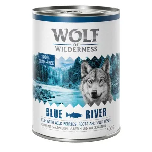 6x400g Wolf of Wilderness Adult nedves kutyatáp-Blue River hal