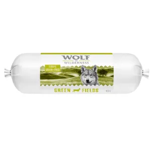 6x400g Wolf of Wilderness Adult Wurst nedves kutyaeledel (kolbász)- Green Fields - bárány