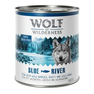 6x800g Wolf of Wilderness nedves kutyatáp-Blue River hal