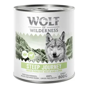 6x800g Wolf of Wilderness nedves kutyatáp - Steep Journey - Szárnyas báránnyal