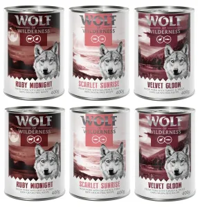 24x400g Wolf of Wilderness Red Meat nedves kutyatáp vegyesen 20+4 ingyen