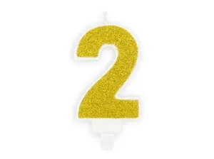 Arany születésnapi gyertya 2, 7 cm - xPartydeco