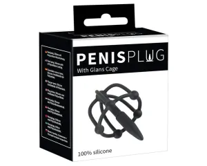 Penisplug - szilikon makk ketrec húgycsőkúppal (fekete)